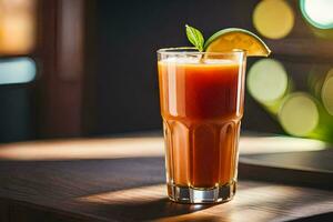 ein Glas von Orange Saft mit ein Limette Keil. KI-generiert foto