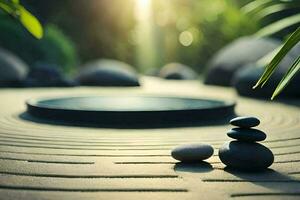 ein Zen Garten mit Steine und ein Teich. KI-generiert foto