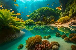 unter Wasser Szene mit Koralle Riffe und Fisch. KI-generiert foto