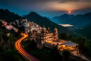 das Sonnenuntergang Über das Stadt von Udaipur, Indien. KI-generiert foto