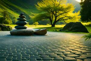 Zen Garten Hintergrund hd Hintergrund. KI-generiert foto
