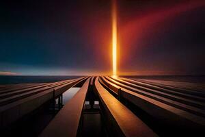 ein lange Seebrücke mit ein hell Licht leuchtenden durch Es. KI-generiert foto