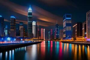 das Stadt Horizont beim Nacht im Hong Kong. KI-generiert foto