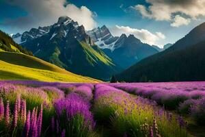 das Lavendel Feld im das Berge. KI-generiert foto