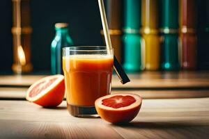 ein Glas von Orange Saft mit ein Stroh. KI-generiert foto