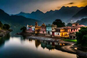 das schön Dorf von Rishikesh, Indien. KI-generiert foto