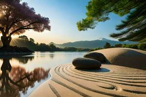 ein Zen Garten im das Berge. KI-generiert foto