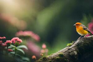 Foto Hintergrund Vogel, Blumen, Natur, Frühling, Frühling Blumen, Natur, Vogel, Frühling Blumen. KI-generiert