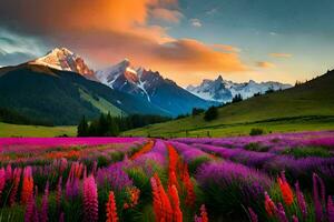 das Blumen von das Berge, das Blumen von das Berge, Blumen, Blumen von das Berge,. KI-generiert foto