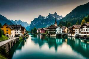 das schön Stadt, Dorf von Schweiz. KI-generiert foto