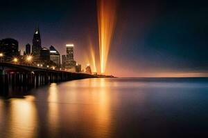 das Chicago Horizont ist zündete oben beim Nacht. KI-generiert foto