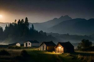 Foto Hintergrund das Himmel, Nebel, Berge, das Sonne, das Mond, das Berge, Die. KI-generiert