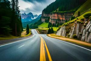 ein Straße im das Berge mit Berge im das Hintergrund. KI-generiert foto