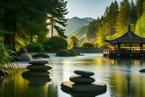 japanisch Garten im Kalifornien. KI-generiert foto