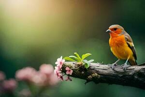 Foto Hintergrund Vogel, das Sonne, Blumen, Frühling, das Vogel, das Vogel, Frühling,. KI-generiert