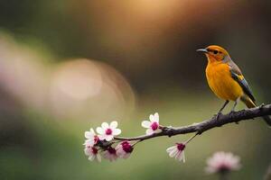 Foto Hintergrund das Sonne, Vogel, Frühling, Blumen, das Vogel, Frühling, Blumen, Die. KI-generiert