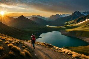 das Sonne steigt an Über das Berge. KI-generiert foto