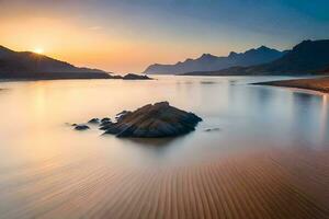 ein lange Exposition fotografieren von ein Strand beim Sonnenuntergang. KI-generiert foto