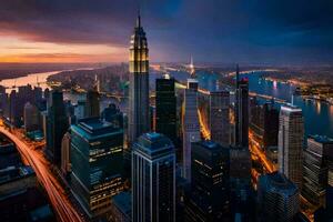 das Stadt Horizont beim Dämmerung. KI-generiert foto