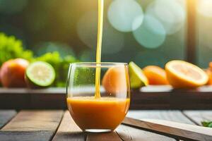 Orange Saft Sein gegossen in ein Glas. KI-generiert foto