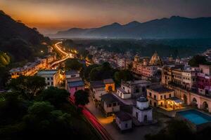 das Stadt von rishikesh beim Dämmerung. KI-generiert foto