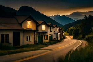 Foto Hintergrund das Himmel, Berge, Straße, Häuser, das Straße, das Straße, das Straße. KI-generiert