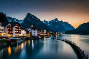 das Stadt, Dorf von hallstatt, Österreich. KI-generiert foto