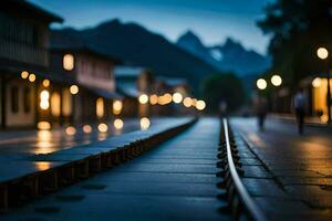 Foto Hintergrund das Nacht, Zug, das Berge, das Stadt, das Beleuchtung, das Stadt,. KI-generiert