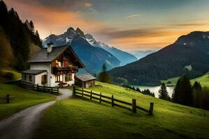 das Haus im das Berge. KI-generiert foto