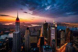 das Stadt Horizont beim Sonnenuntergang. KI-generiert foto