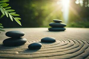 ein Zen Garten mit Steine und ein Baum. KI-generiert foto