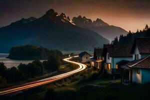 Foto Hintergrund das Himmel, Berge, Straße, Haus, Licht, das Straße, das Straße,. KI-generiert