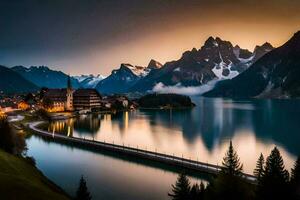 Foto Hintergrund das Himmel, Berge, See, Schweiz, das Alpen, See laut. KI-generiert