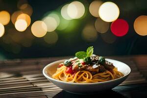 Spaghetti mit Fleisch und Gemüse. KI-generiert foto