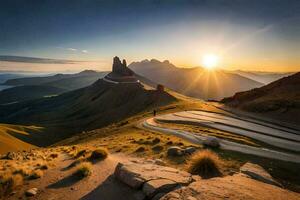 das Sonne steigt an Über das Berge im diese Foto. KI-generiert foto