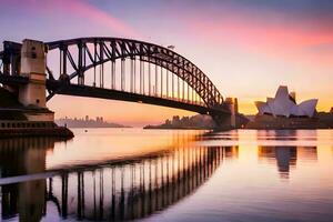 das Sydney Hafen Brücke beim Sonnenuntergang. KI-generiert foto