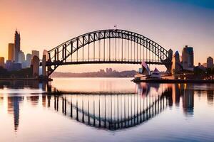 Sydney Hafen Brücke beim Sonnenuntergang. KI-generiert foto