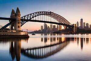 Sydney Hafen Brücke beim Sonnenaufgang. KI-generiert foto