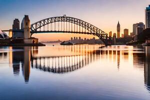 Sydney Hafen Brücke beim Sonnenaufgang. KI-generiert foto