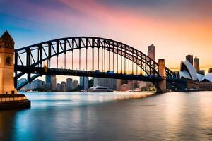 Sydney Hafen Brücke beim Sonnenuntergang. KI-generiert foto