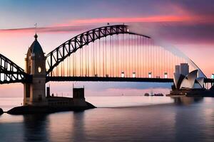 das Sydney Hafen Brücke beim Sonnenuntergang. KI-generiert foto