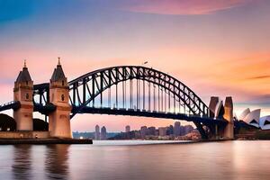 das Sydney Hafen Brücke beim Sonnenuntergang. KI-generiert foto