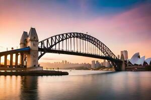 das Sydney Hafen Brücke beim Sonnenuntergang. KI-generiert foto