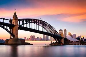 das Sydney Hafen Brücke beim Sonnenuntergang. KI-generiert foto