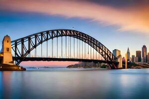 das Sydney Hafen Brücke beim Sonnenuntergang. KI-generiert foto