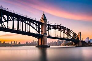 das Sydney Hafen Brücke beim Sonnenuntergang. KI-generiert foto