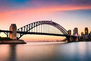 das Sydney Hafen Brücke beim Sonnenuntergang. KI-generiert foto