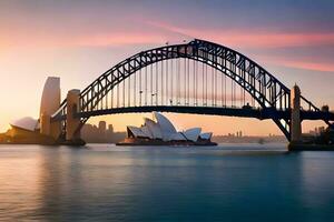 das Sydney Hafen Brücke beim Sonnenuntergang. KI-generiert foto