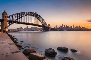 das Sydney Hafen Brücke beim Sonnenuntergang. KI-generiert foto