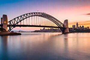 das Sydney Hafen Brücke beim Sonnenuntergang. KI-generiert foto